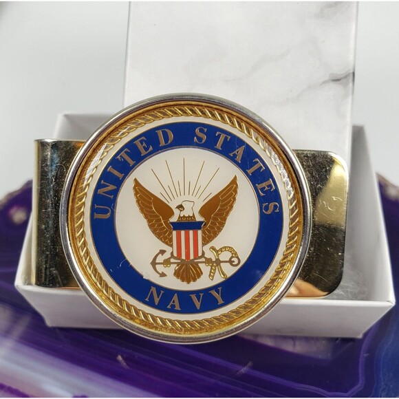 Money Clip "United States Navy" Cash ID Holder Gold Tone - Picture 2 of 6